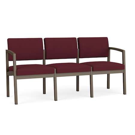 Lenox Steel 3 Seat Tandem Seating Metal Frame No Center Arms, Bronze, OH Wine Upholstery